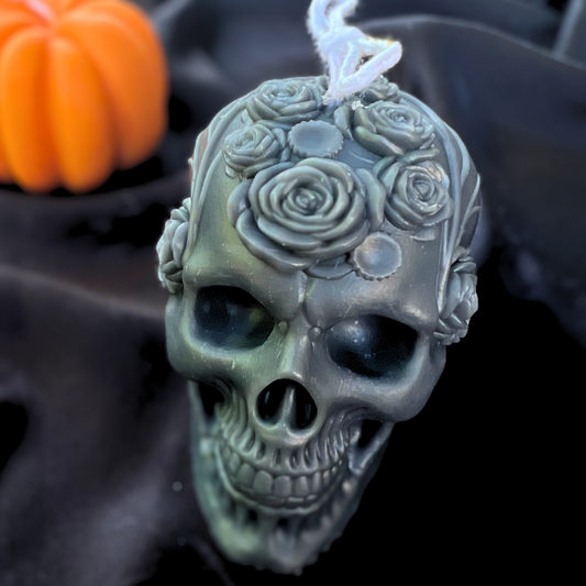 Gothic Rose Skull Candle