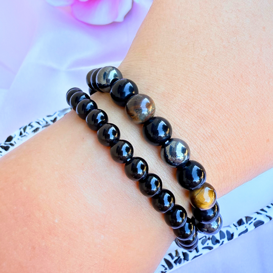 Triple Protection Bracelet - Tiger's Eye, Black Obsidian, and Hematite